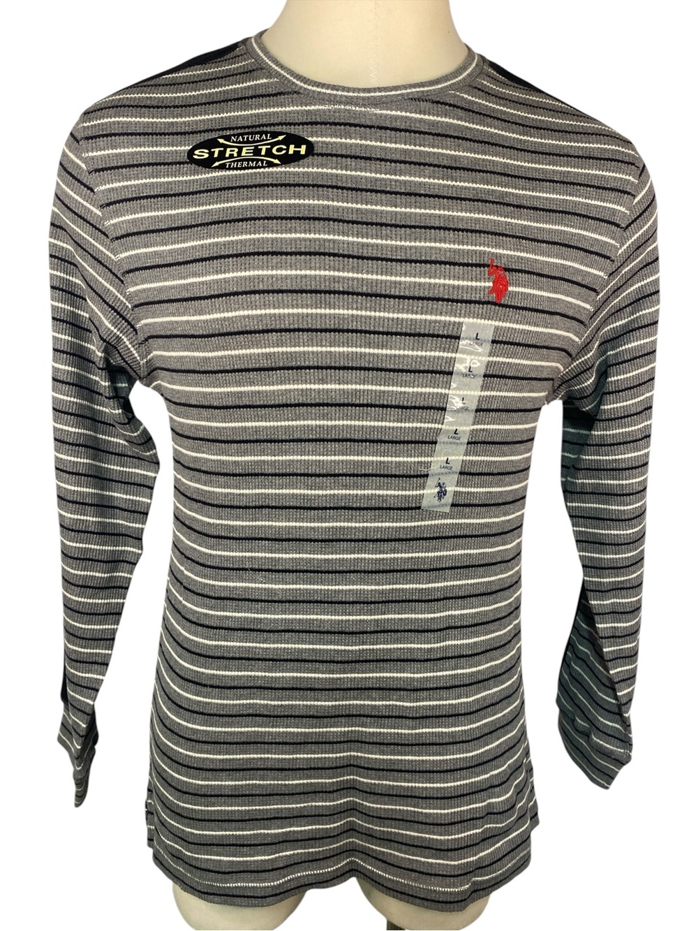 U.S. Polo Assn (NWT) Gray Striped Thermal Long-Sleeve Shirt Men’s Large
